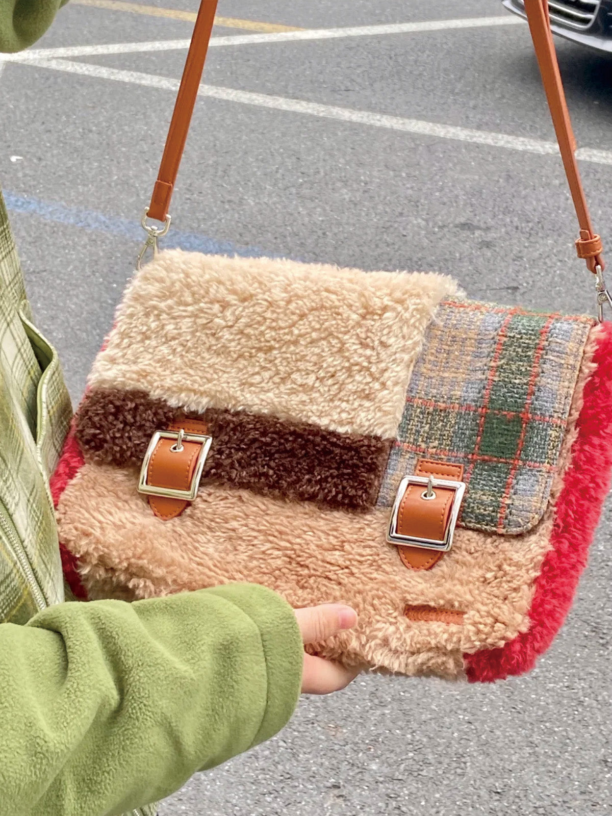 Plush Fusion Retro Crossbody Messenger Bag