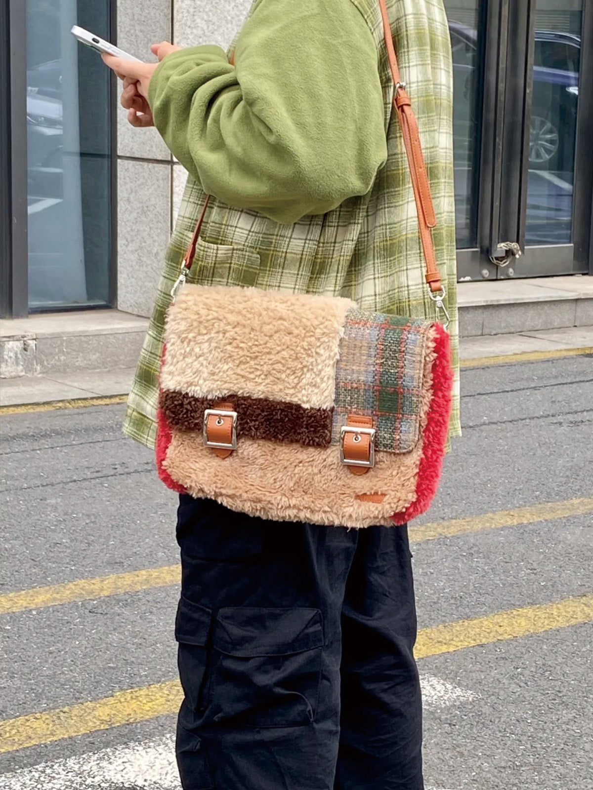 Plush Fusion Retro Crossbody Messenger Bag