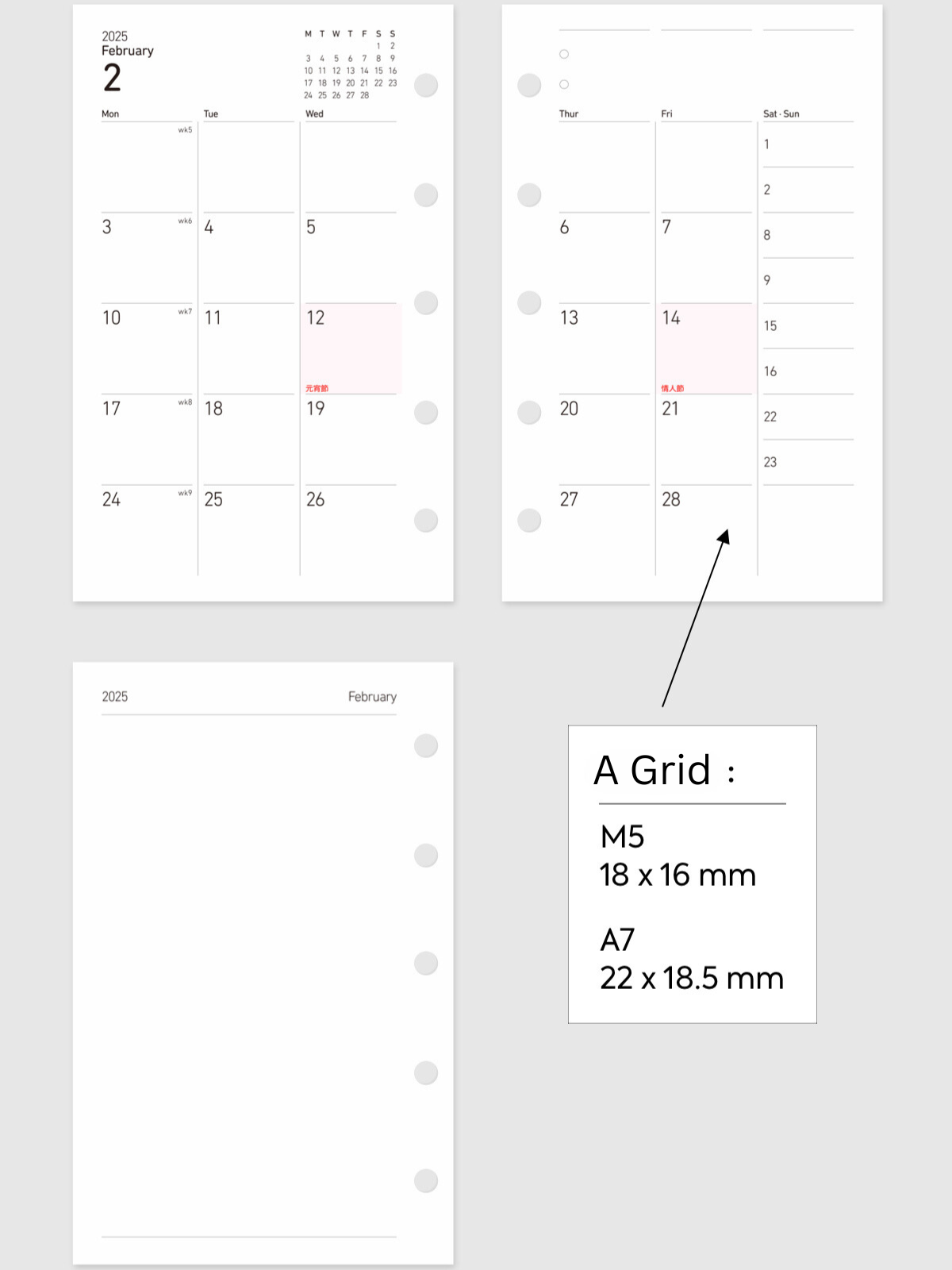 2025 Monthly Planner Loose-Leaf Inner Core – M5/A7 - out of stock