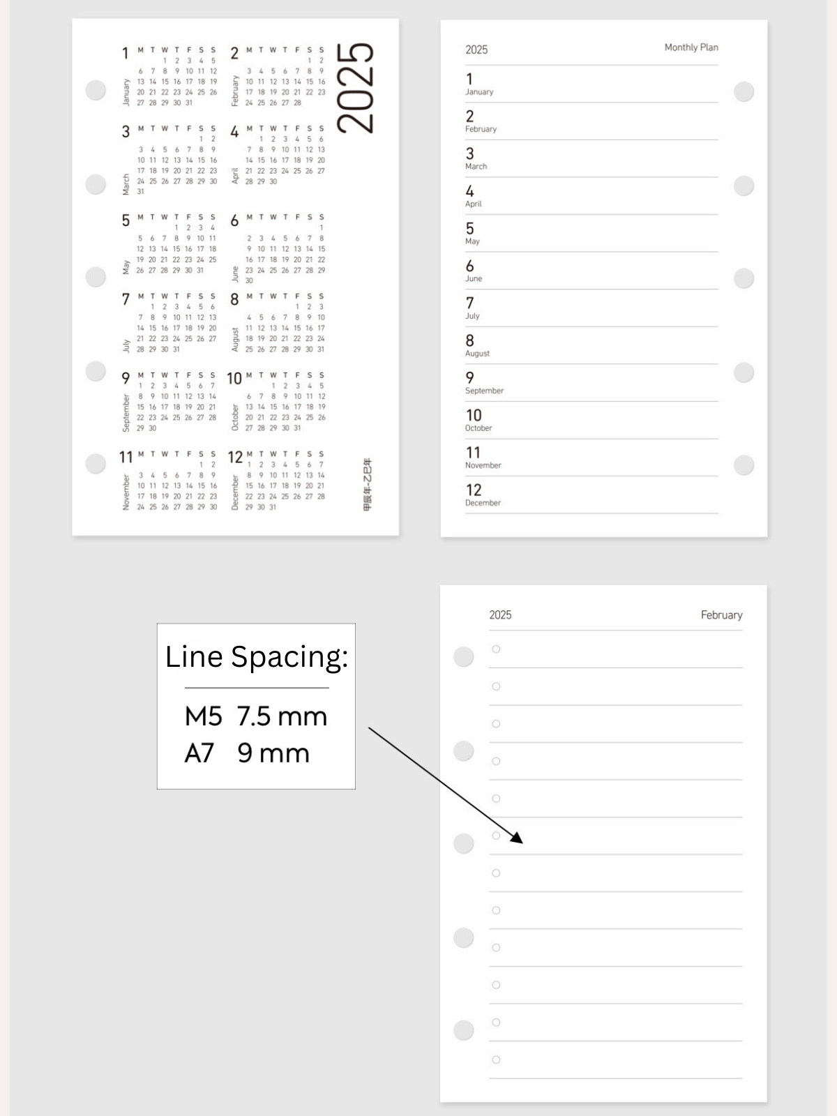2025 Monthly Planner Loose-Leaf Inner Core – M5/A7 - out of stock