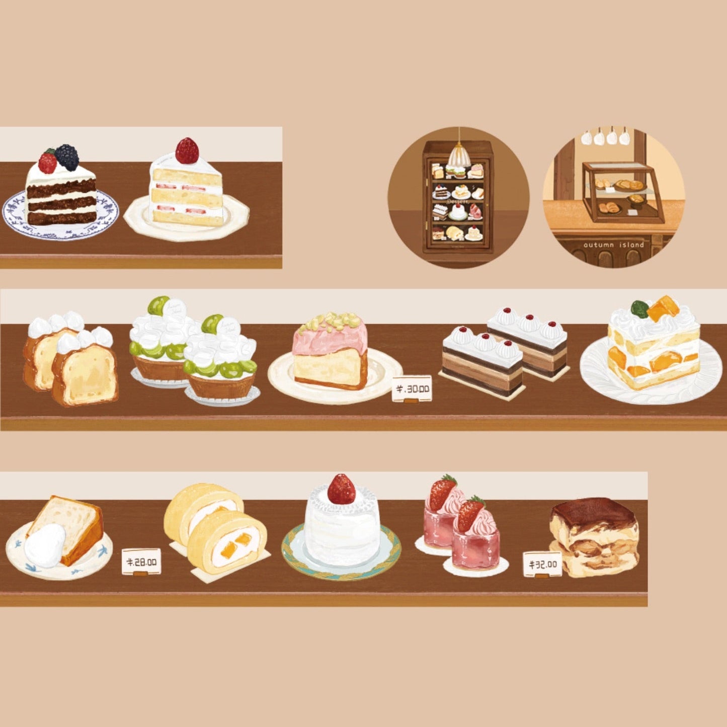 A Cabinet of Desserts Original Illustration Washi Tape