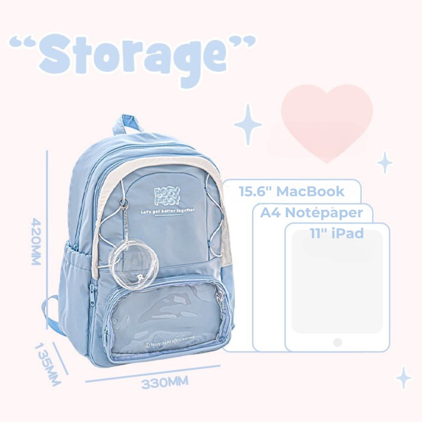 Transparent Window Large Capacity 2 Bags In 1 Detachable Backpack