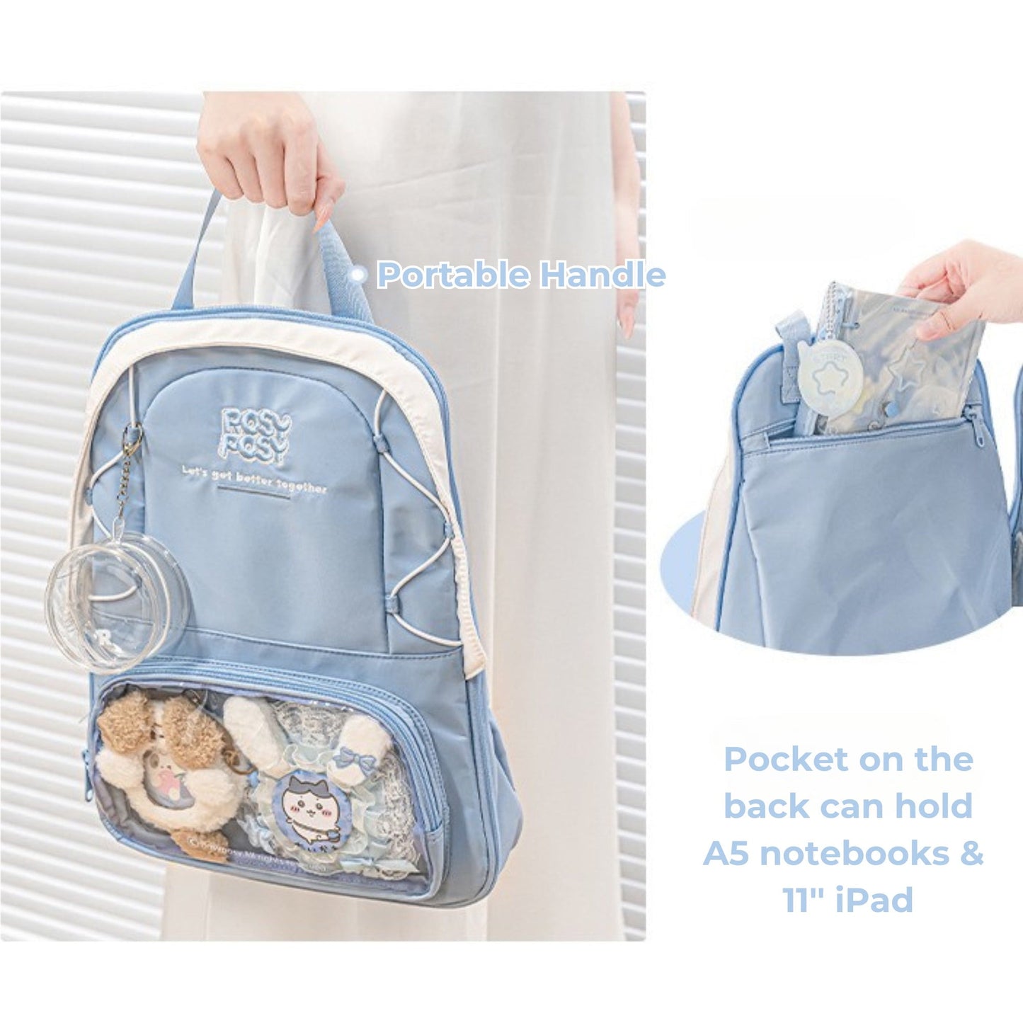 Transparent Window Large Capacity 2 Bags In 1 Detachable Backpack