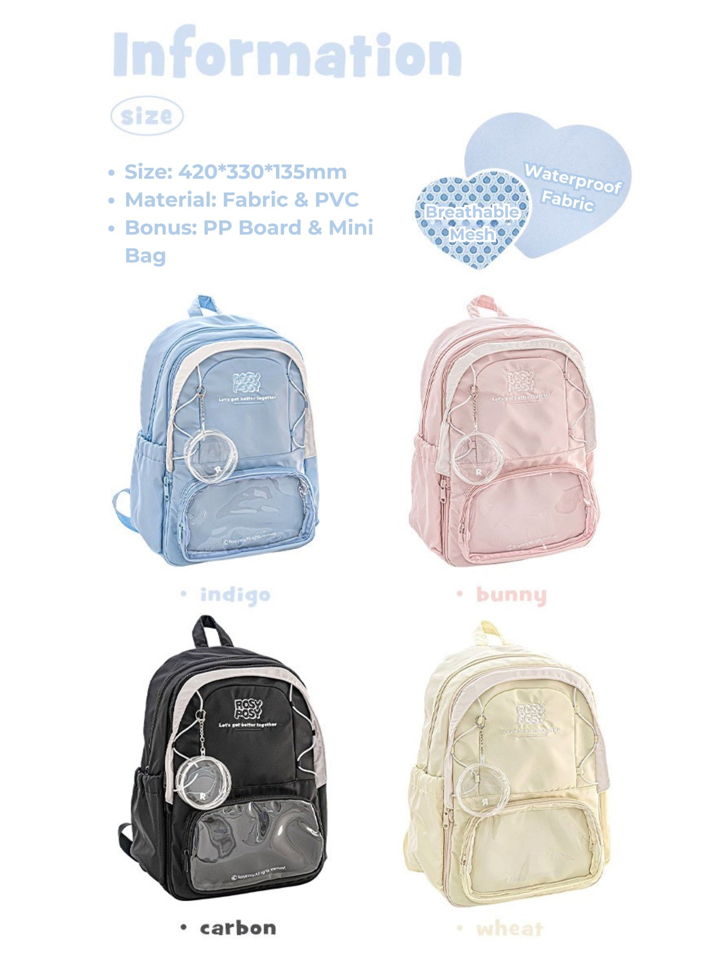 Transparent Window Large Capacity 2 Bags In 1 Detachable Backpack