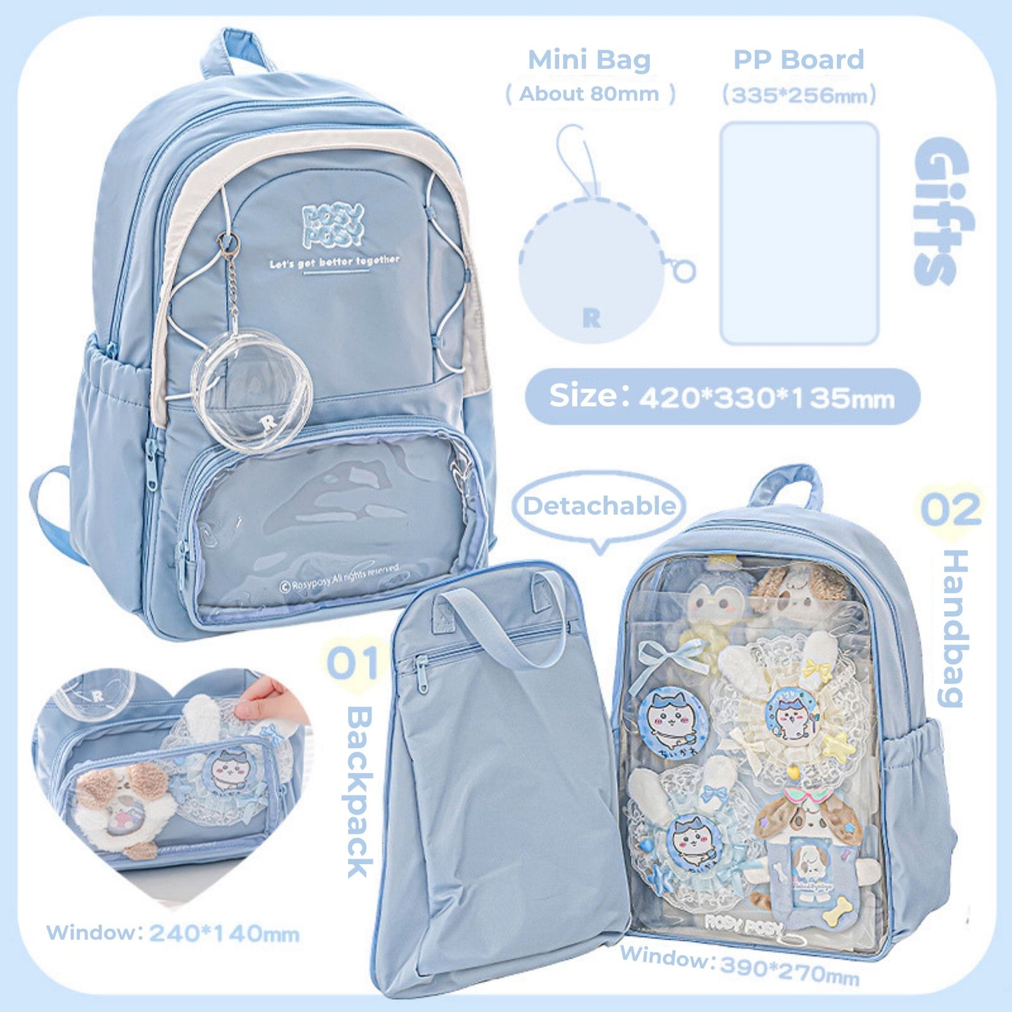 Transparent Window Large Capacity 2 Bags In 1 Detachable Backpack