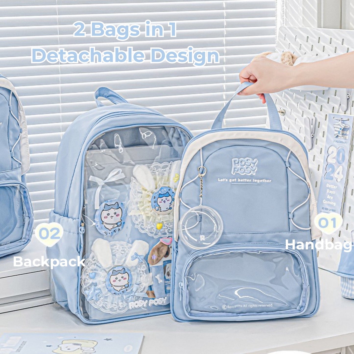Transparent Window Large Capacity 2 Bags In 1 Detachable Backpack