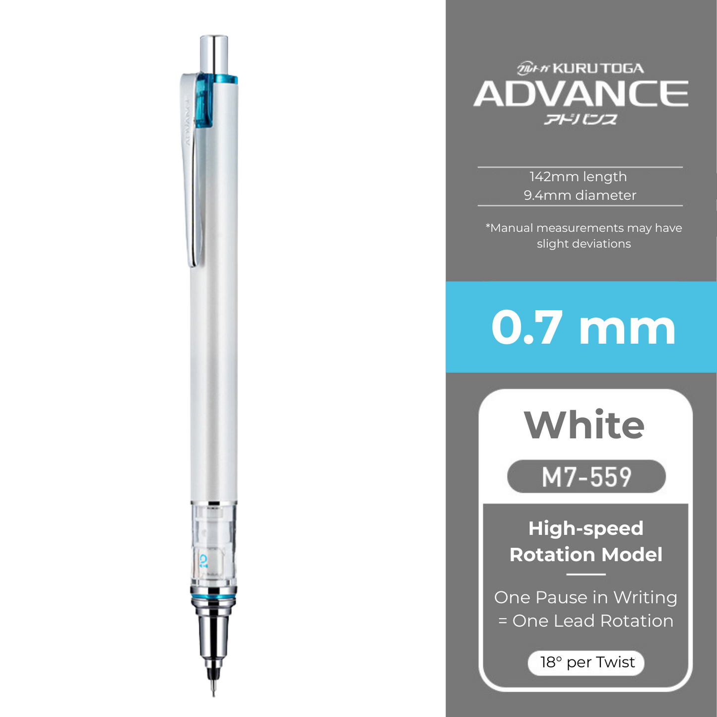 Uni Kuru Toga Advance Mechanical Pencil M5-559, 0.3 mm - 0.7 mm
