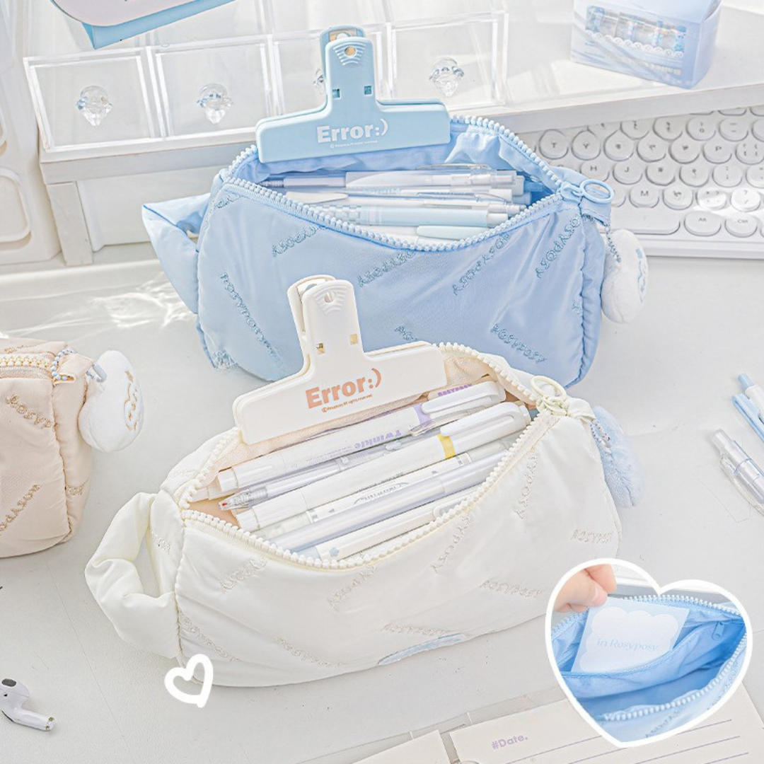 Cloud Fluffy Embroidered Pencil Case with Handle