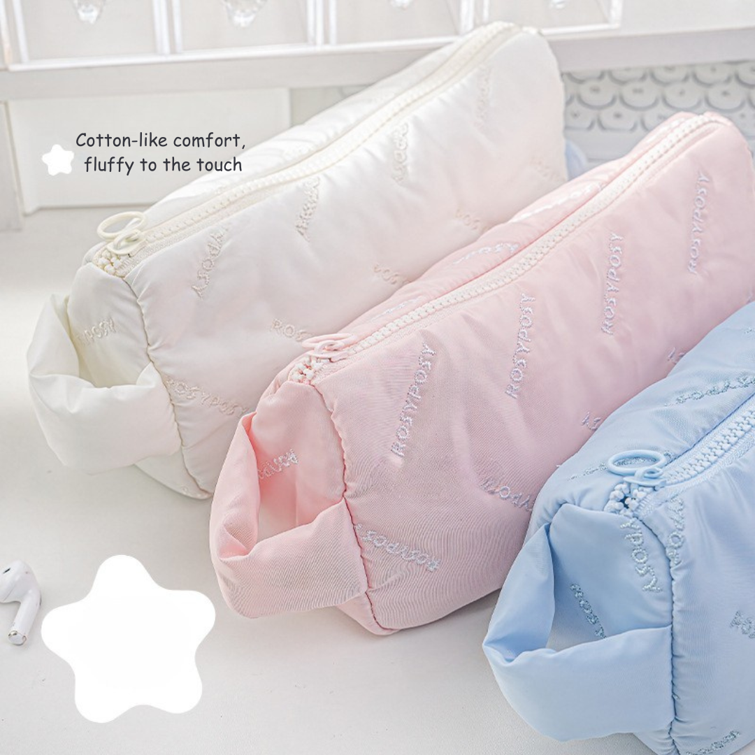 Cloud Fluffy Embroidered Pencil Case with Handle