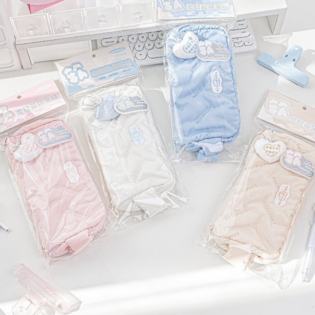 Cloud Fluffy Embroidered Pencil Case with Handle