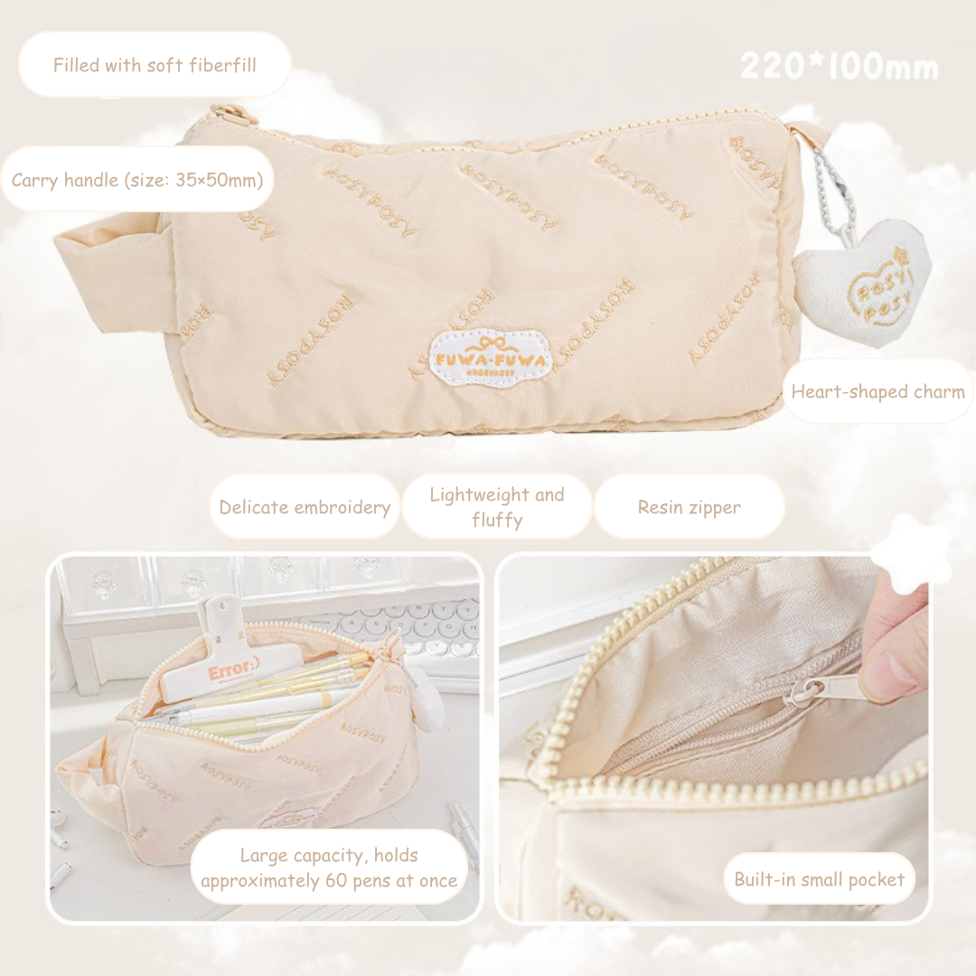 Cloud Fluffy Embroidered Pencil Case with Handle