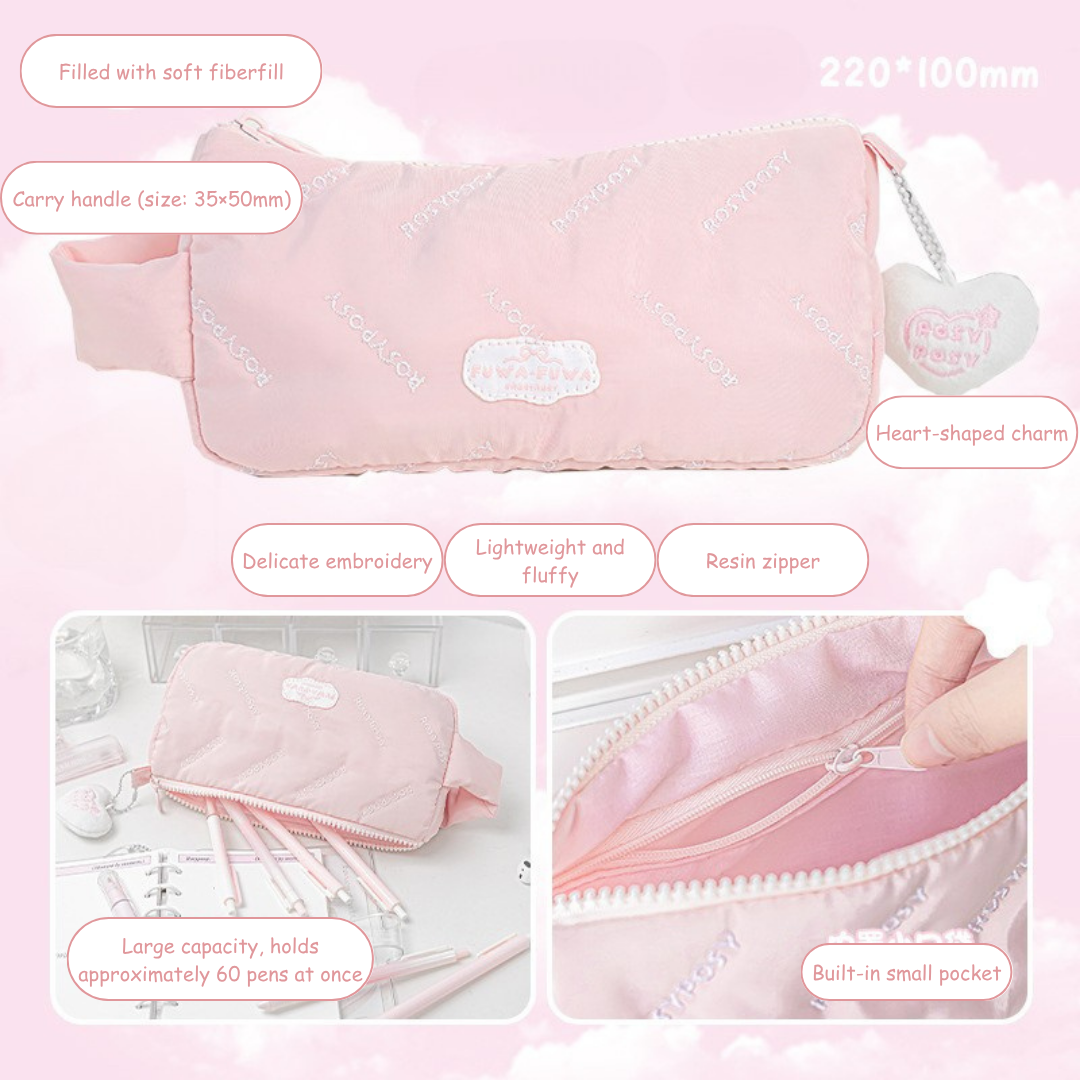 Cloud Fluffy Embroidered Pencil Case with Handle