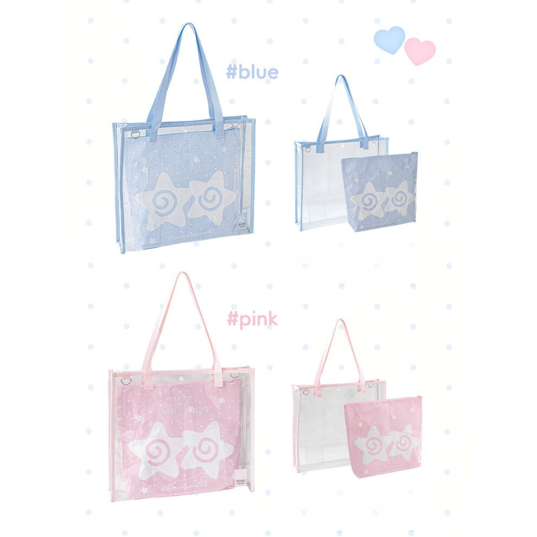 Oversized Transparent Tote with Inner Woven Bag