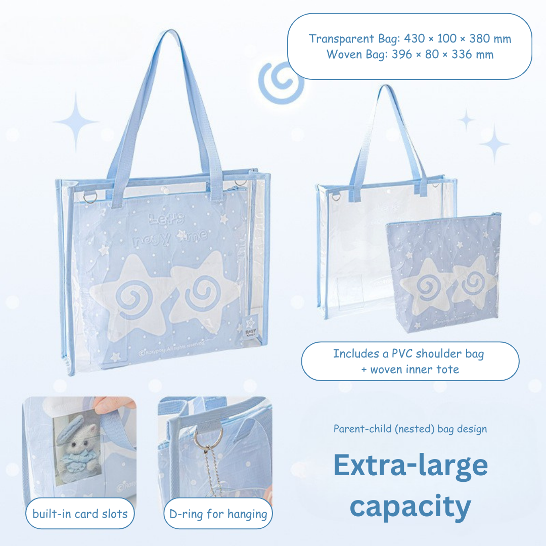 Oversized Transparent Tote with Inner Woven Bag