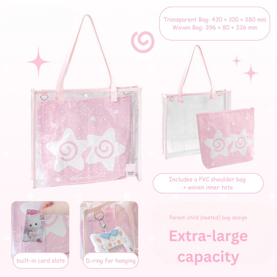 Oversized Transparent Tote with Inner Woven Bag