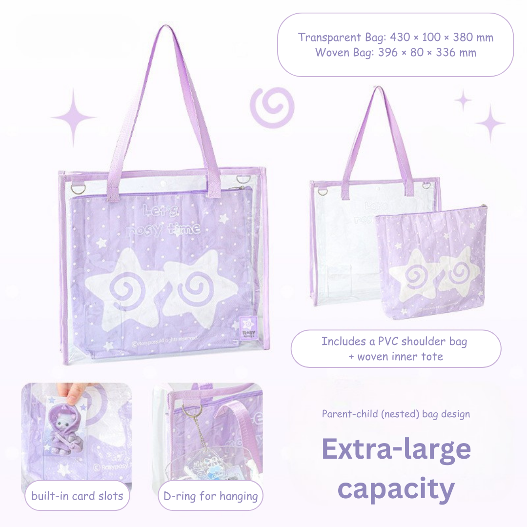 Oversized Transparent Tote with Inner Woven Bag