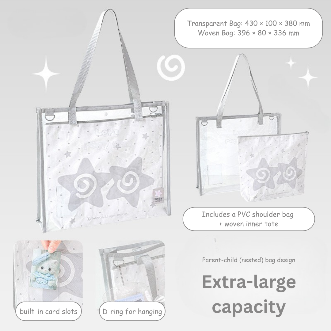 Oversized Transparent Tote with Inner Woven Bag