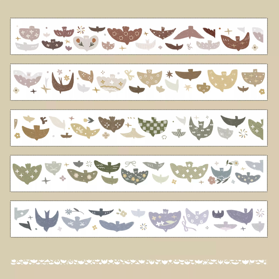 Rainbow Birds โ Light Retro Washi & Matte PET Tape