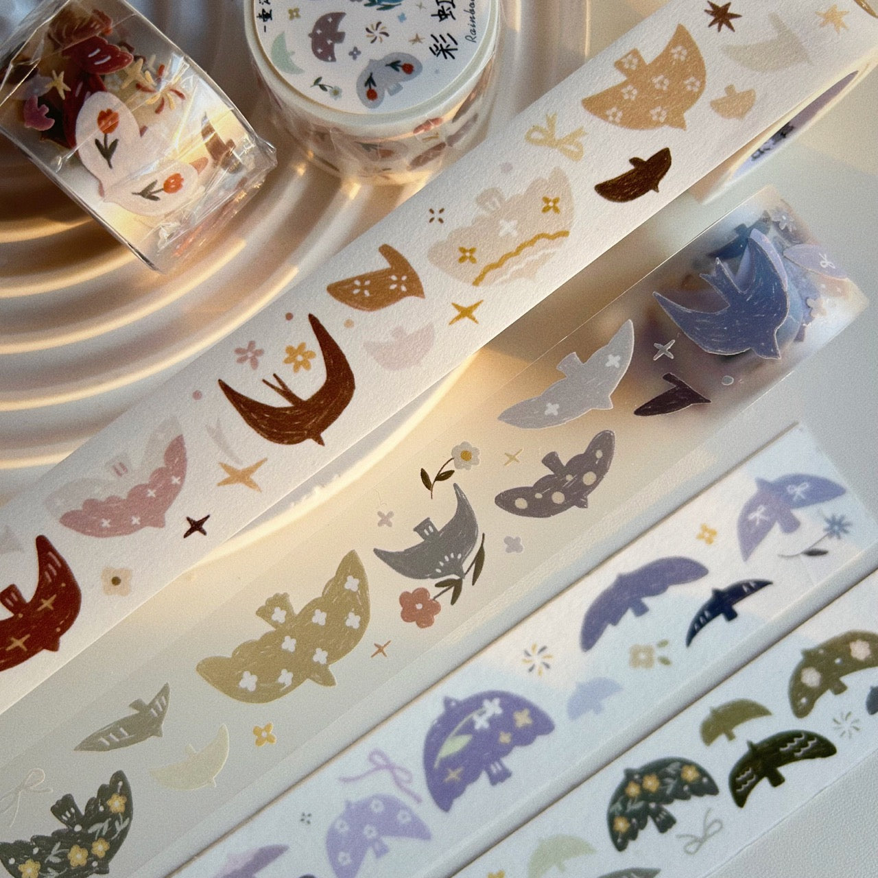 Rainbow Birds โ Light Retro Washi & Matte PET Tape