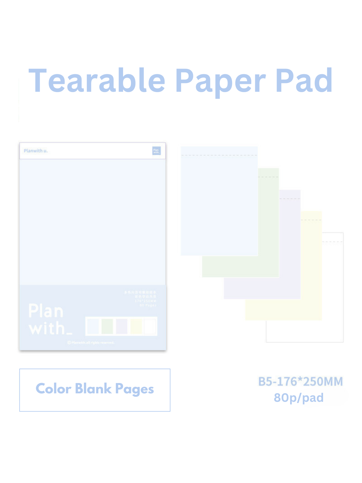 Tearable 5-Color Inner Page Note Pads with Thick Bottom