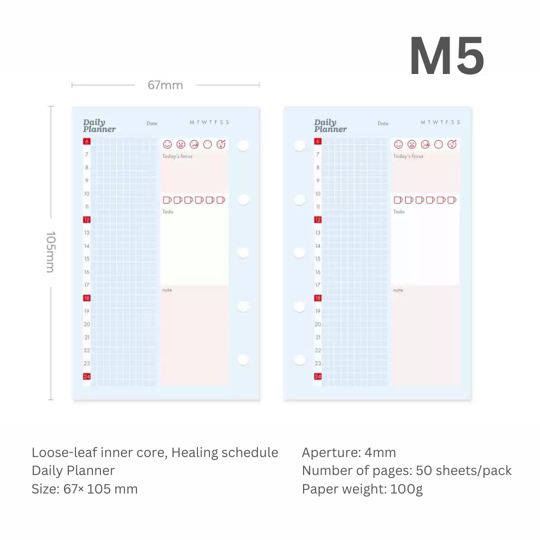 Loose-leaf A7/M5 Paper Refill  Original Design Function Schedule Plan with Holes