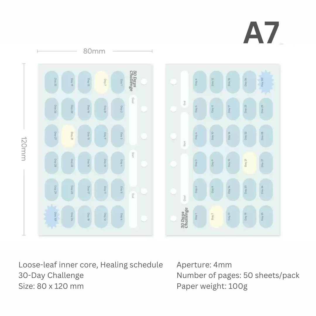 Loose-leaf A7/M5 Paper Refill  Original Design Function Schedule Plan with Holes