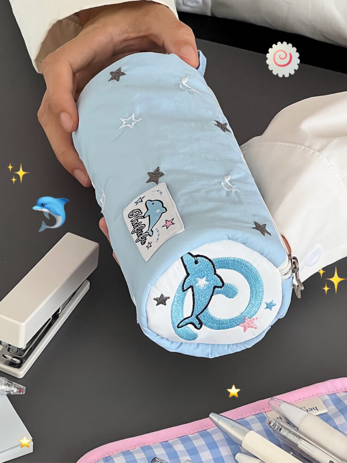 Original Design Blue Dolphin Pencil Pouch