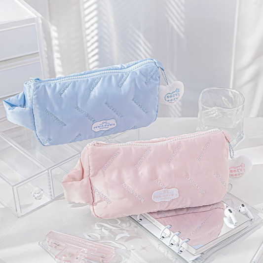Cloud Fluffy Embroidered Pencil Case with Handle
