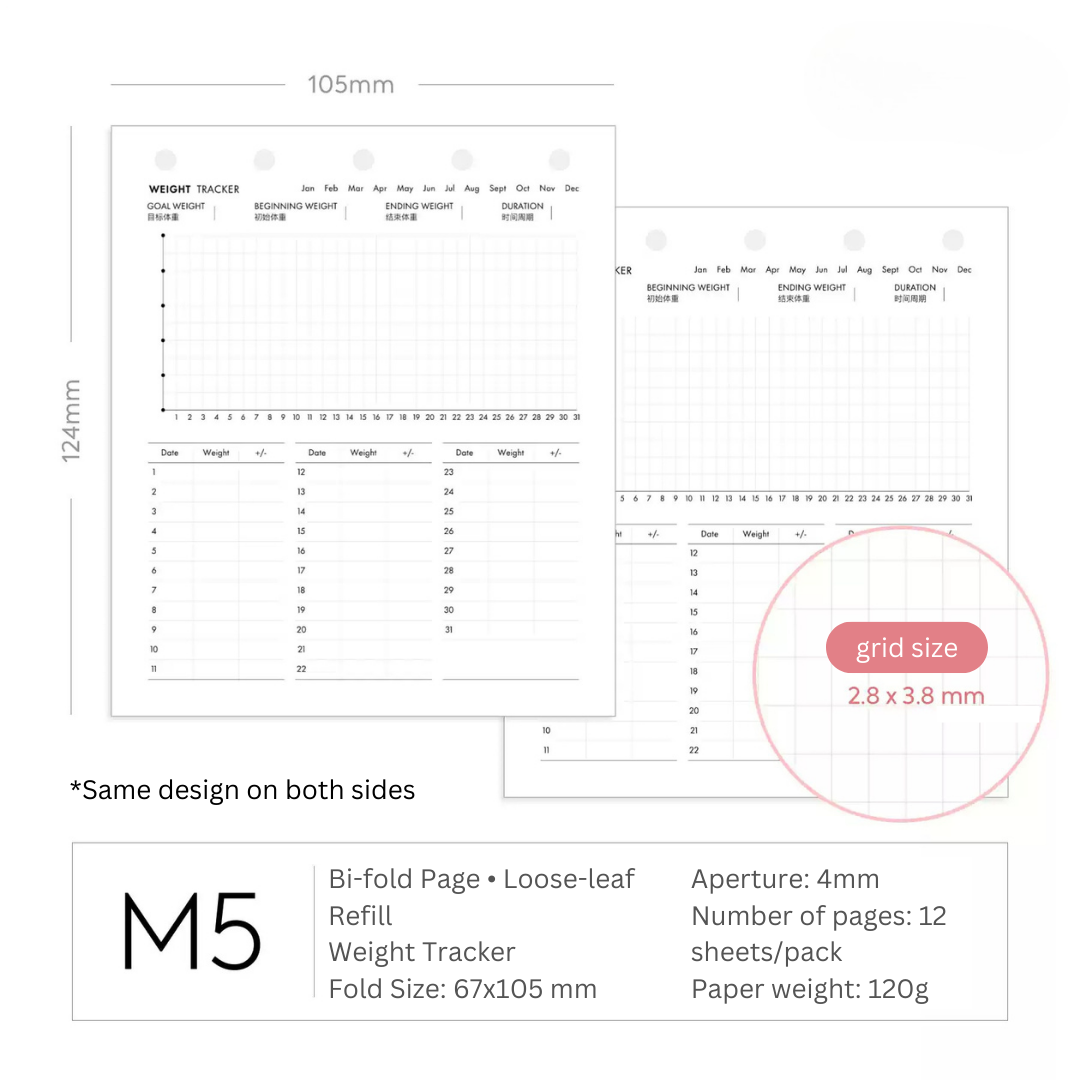 M5/A7 Bi-Fold Loose-Leaf Paper Core | Sleep, Weight & Wellness Management