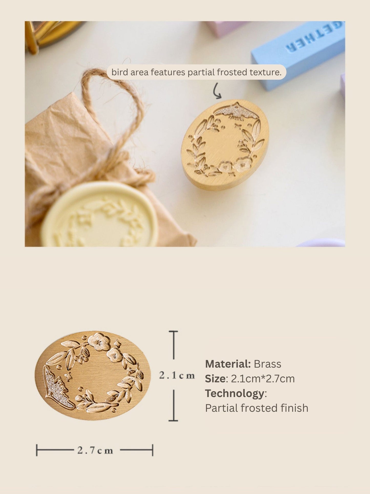 Original Floral Wreath Wax Sealing Stamps Head & Wooden Handle