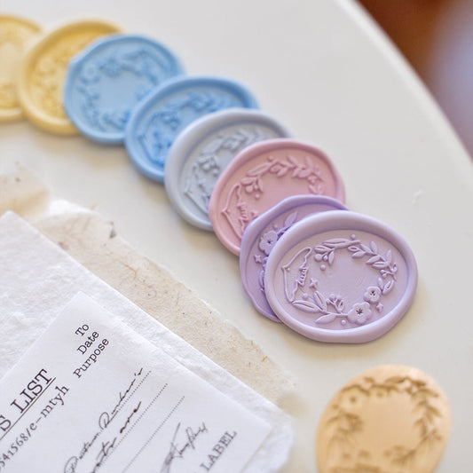 Original Floral Wreath Wax Sealing Stamps Head & Wooden Handle