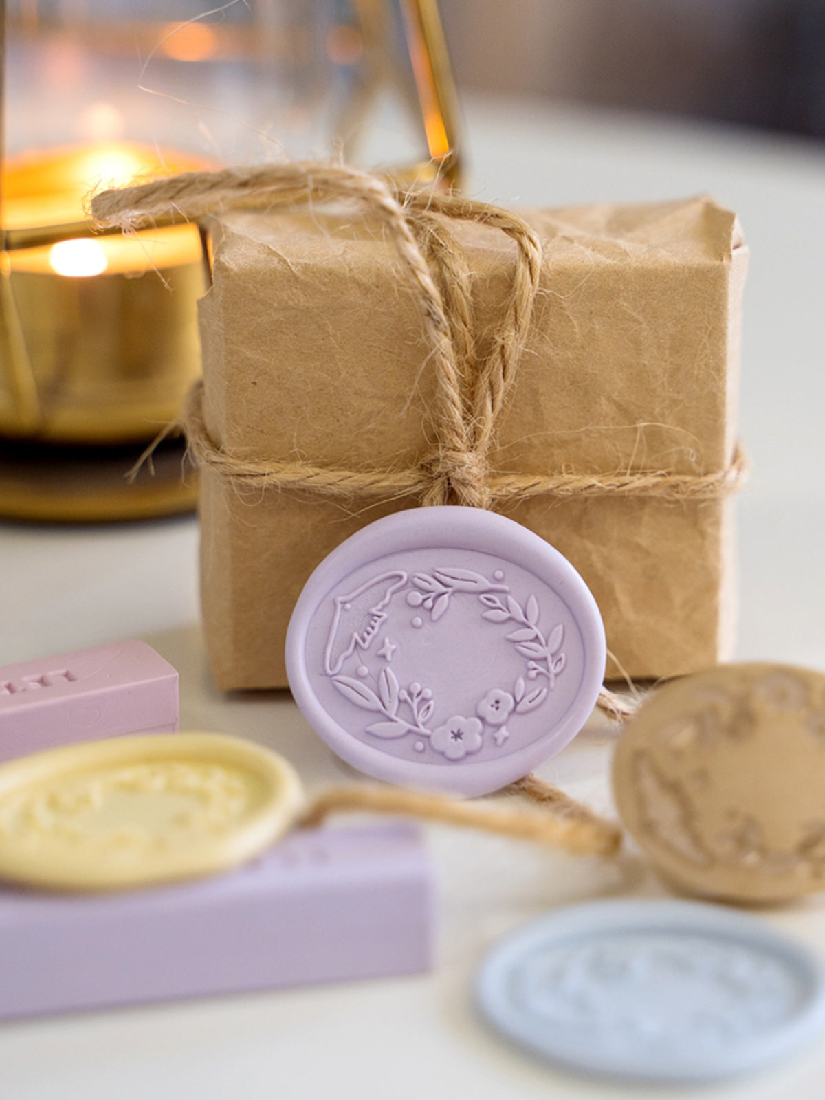 Original Floral Wreath Wax Sealing Stamps Head & Wooden Handle