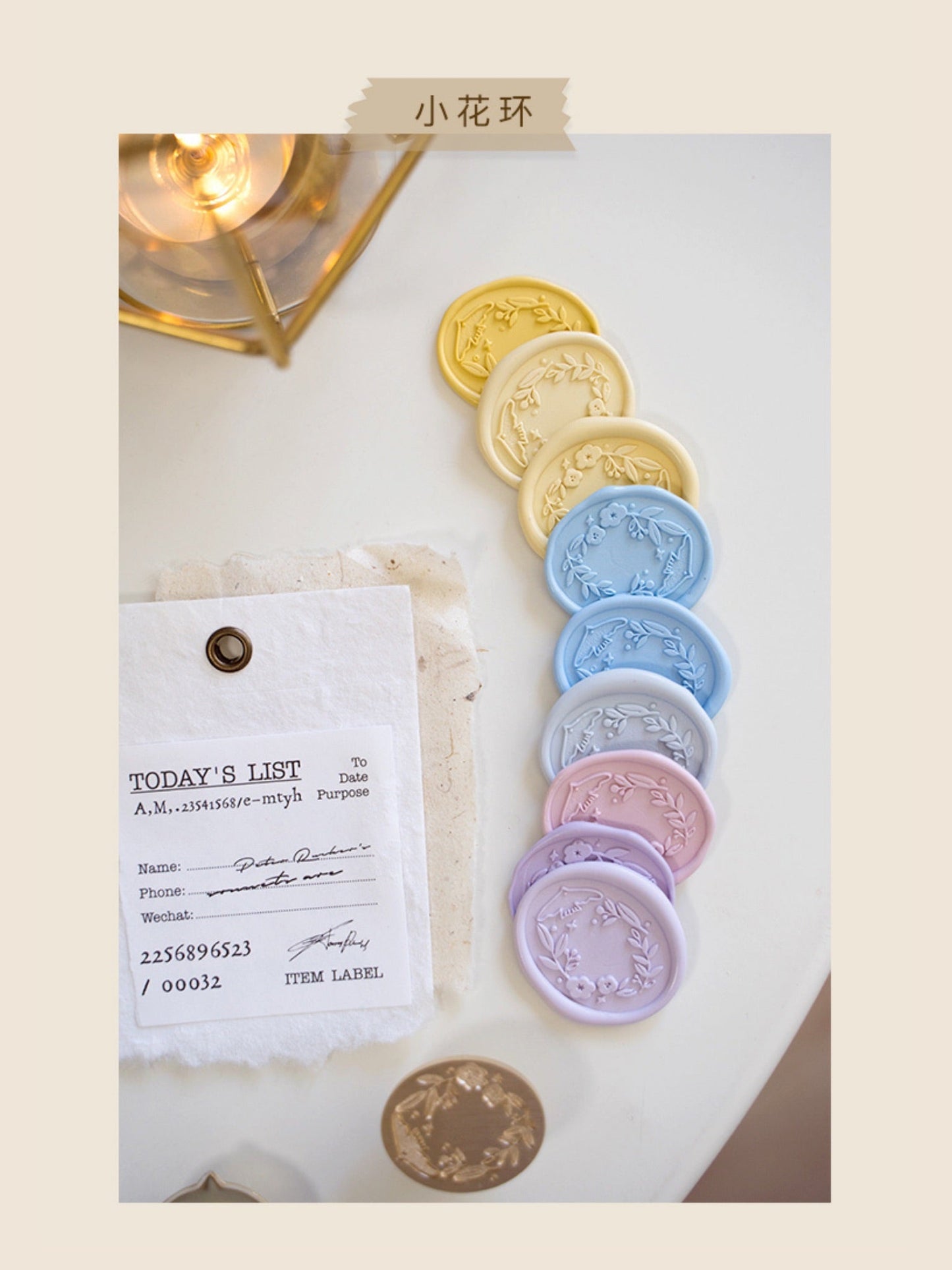 Original Floral Wreath Wax Sealing Stamps Head & Wooden Handle