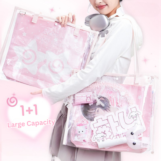 Oversized Transparent Tote with Inner Woven Bag
