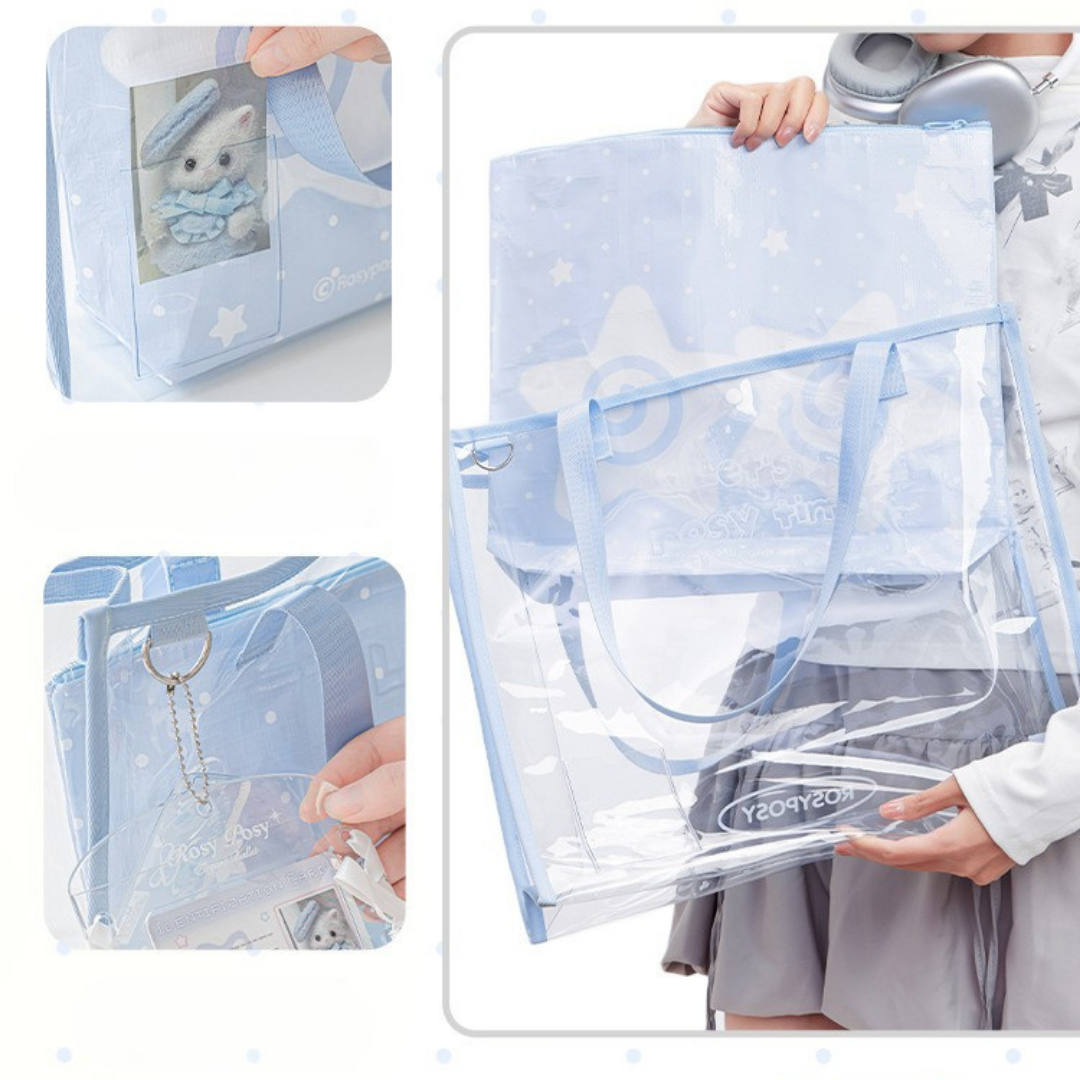Oversized Transparent Tote with Inner Woven Bag