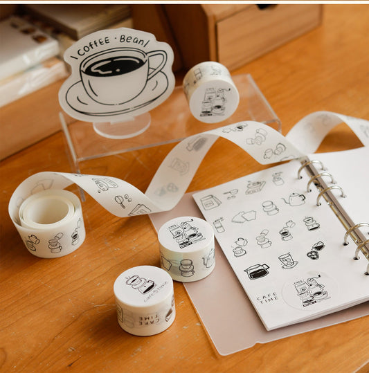 Original Black & White Hand-Drawn Coffee Washi Tape