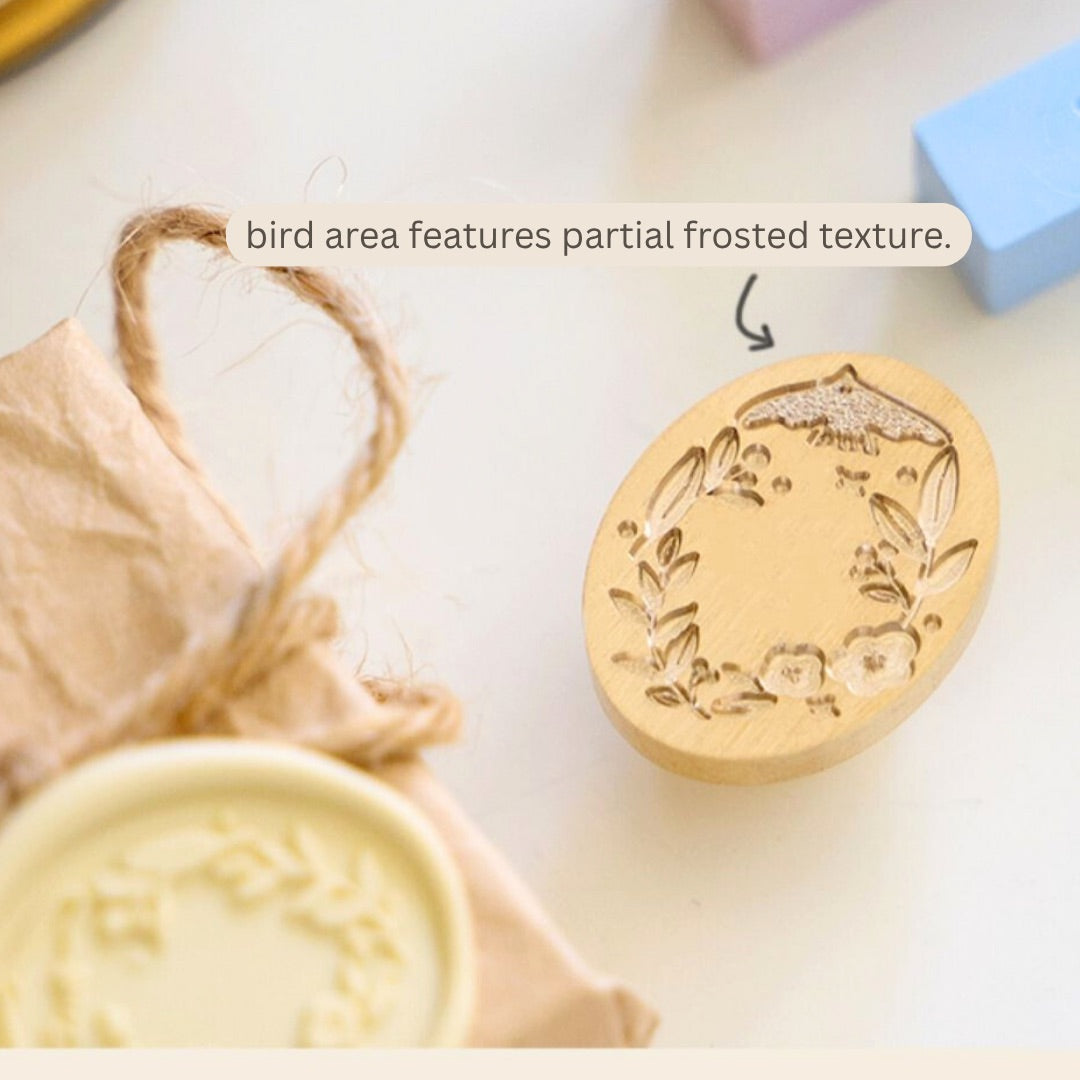 Original Floral Wreath Wax Sealing Stamps Head & Wooden Handle