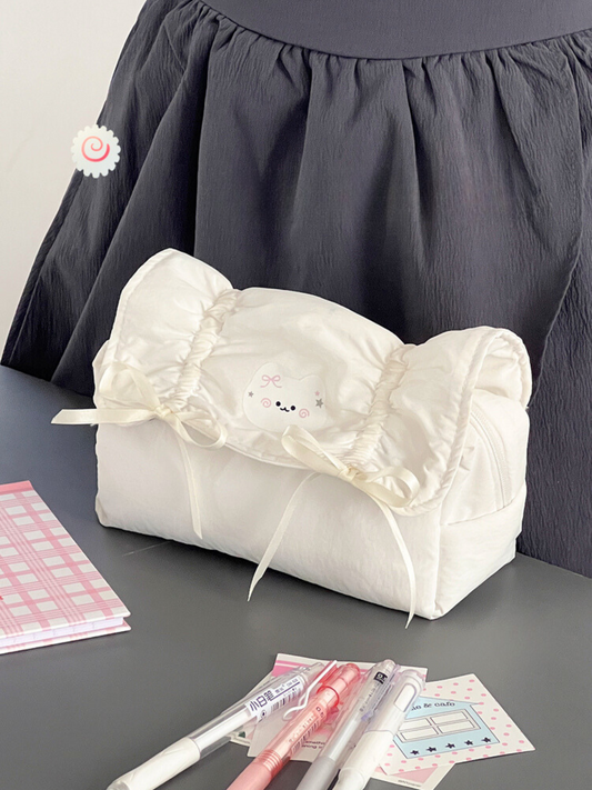 Cute Creamy Cloud Bow Pencil Pouch